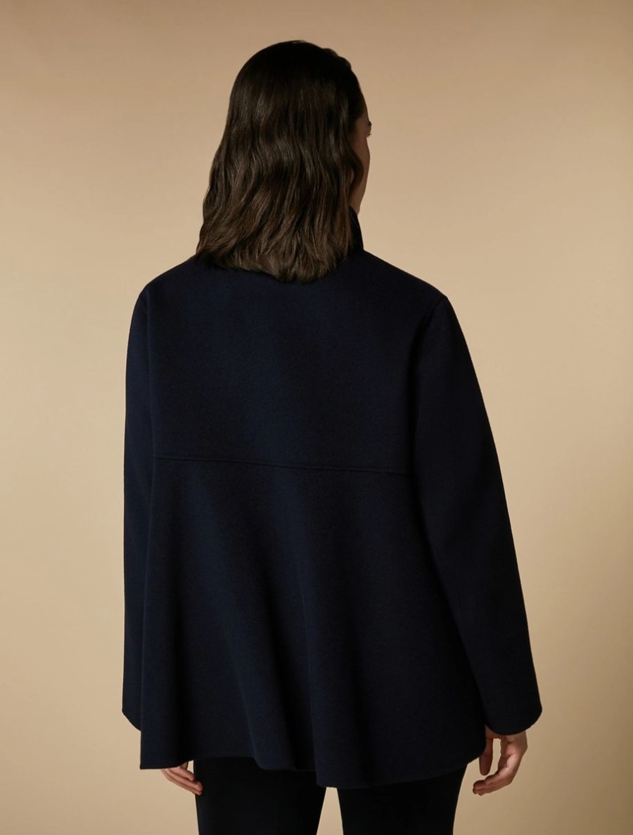 Vetements Marina Rinaldi | Veste Double Face En Laine Melangee Bleu Nuit