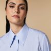 Vetements Marina Rinaldi | Chemise En Popeline Teinte En Fil Bleu Ski