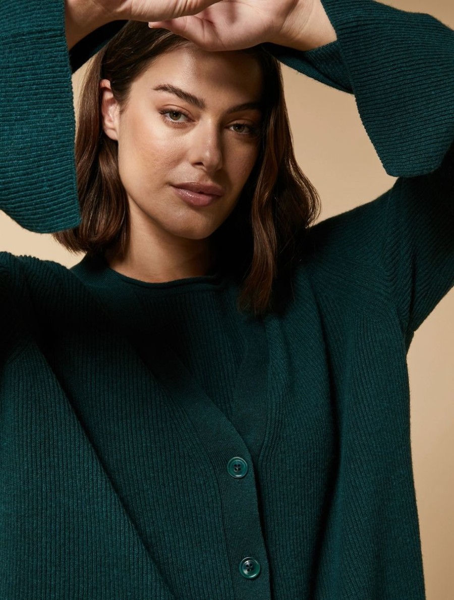 Vetements Marina Rinaldi | Cardigan En Laine Et Cachemire Vert Fonce