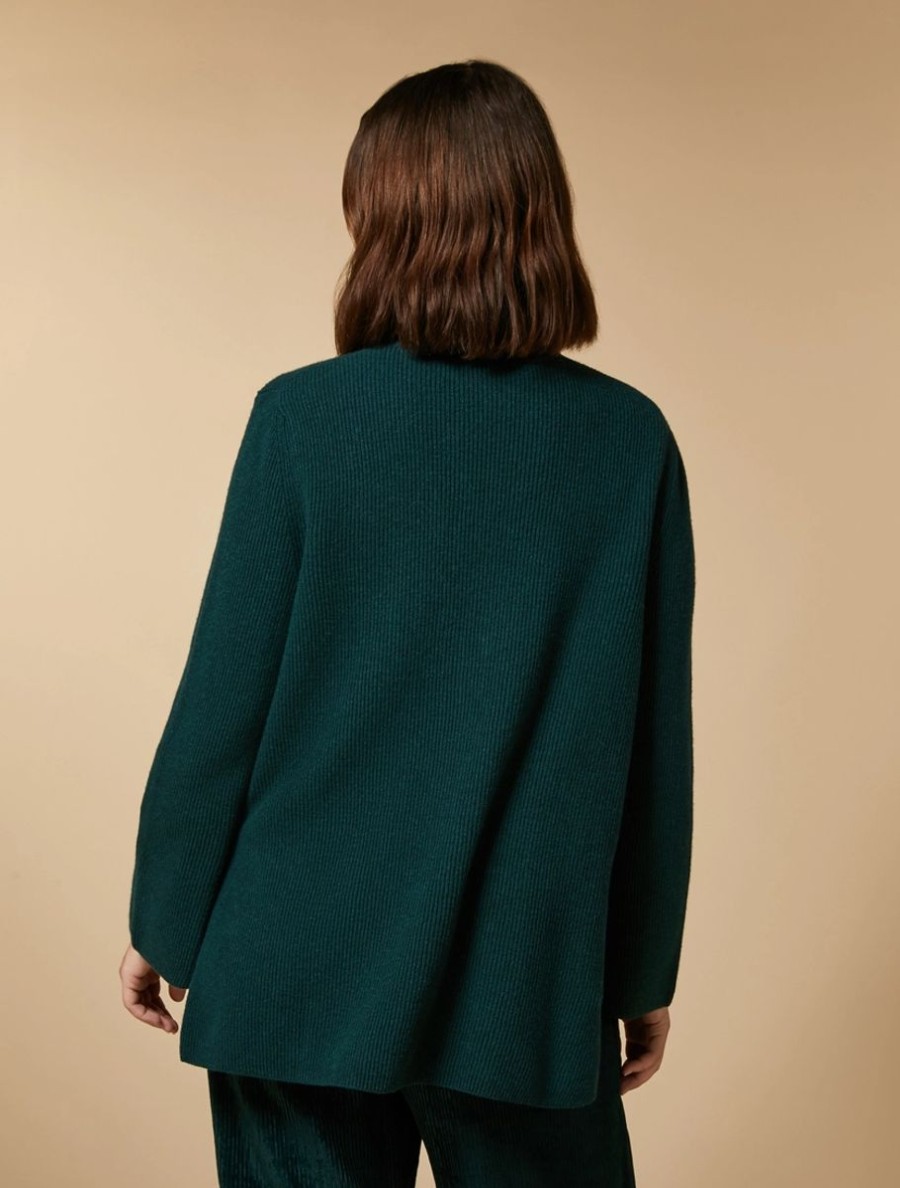 Vetements Marina Rinaldi | Cardigan En Laine Et Cachemire Vert Fonce