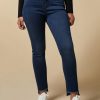 Vetements Marina Rinaldi | Jean En Denim Satine Marine Fonce