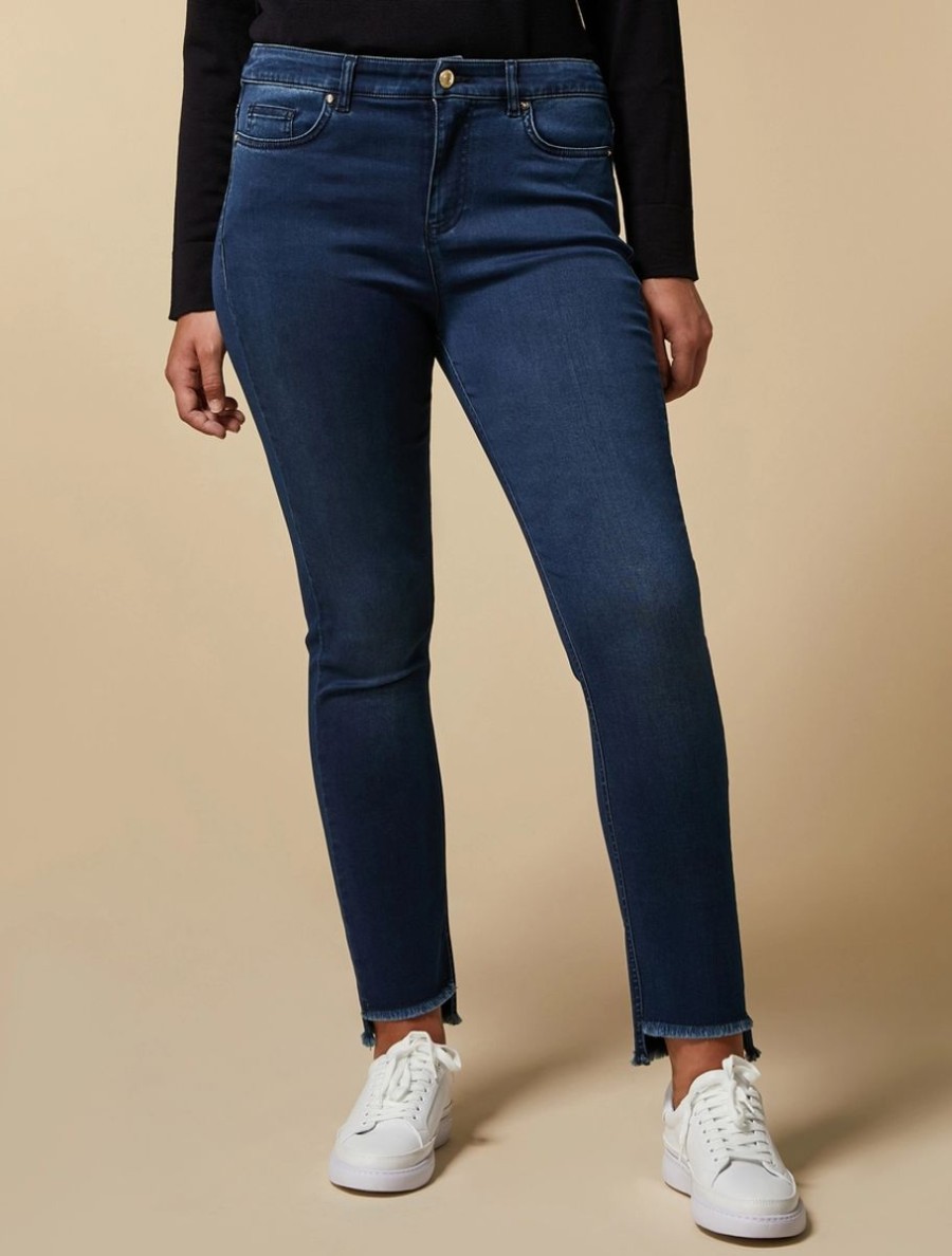 Vetements Marina Rinaldi | Jean En Denim Satine Marine Fonce