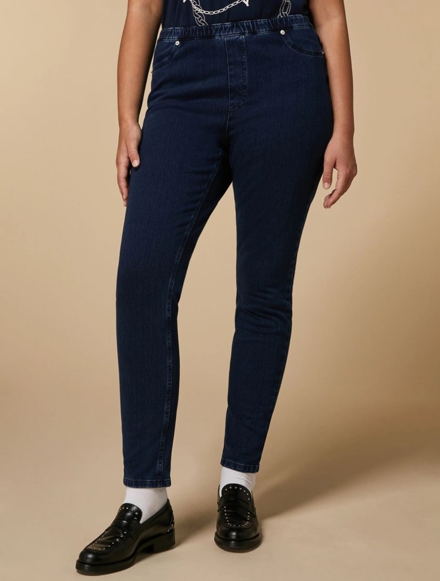 Vetements Marina Rinaldi | Jean En Denim Compact Coupe Legging Marine Fonce