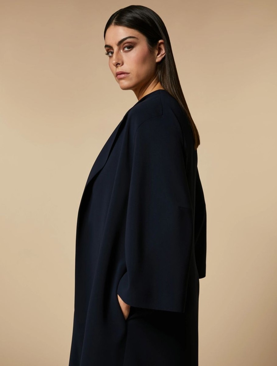 Vetements Marina Rinaldi | Manteau En Cady De Triacetate Bleu Nuit