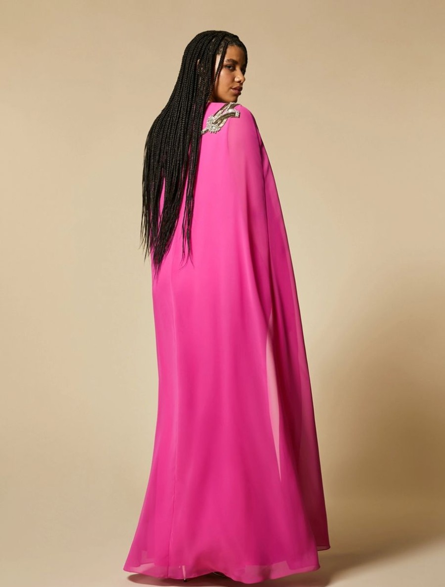 Vetements Marina Rinaldi | Robe Longue En Triacetate Brode Fuchsia