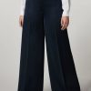 Vetements Marina Rinaldi | Pantalon En Crepe Envers Satin Marine Fonce