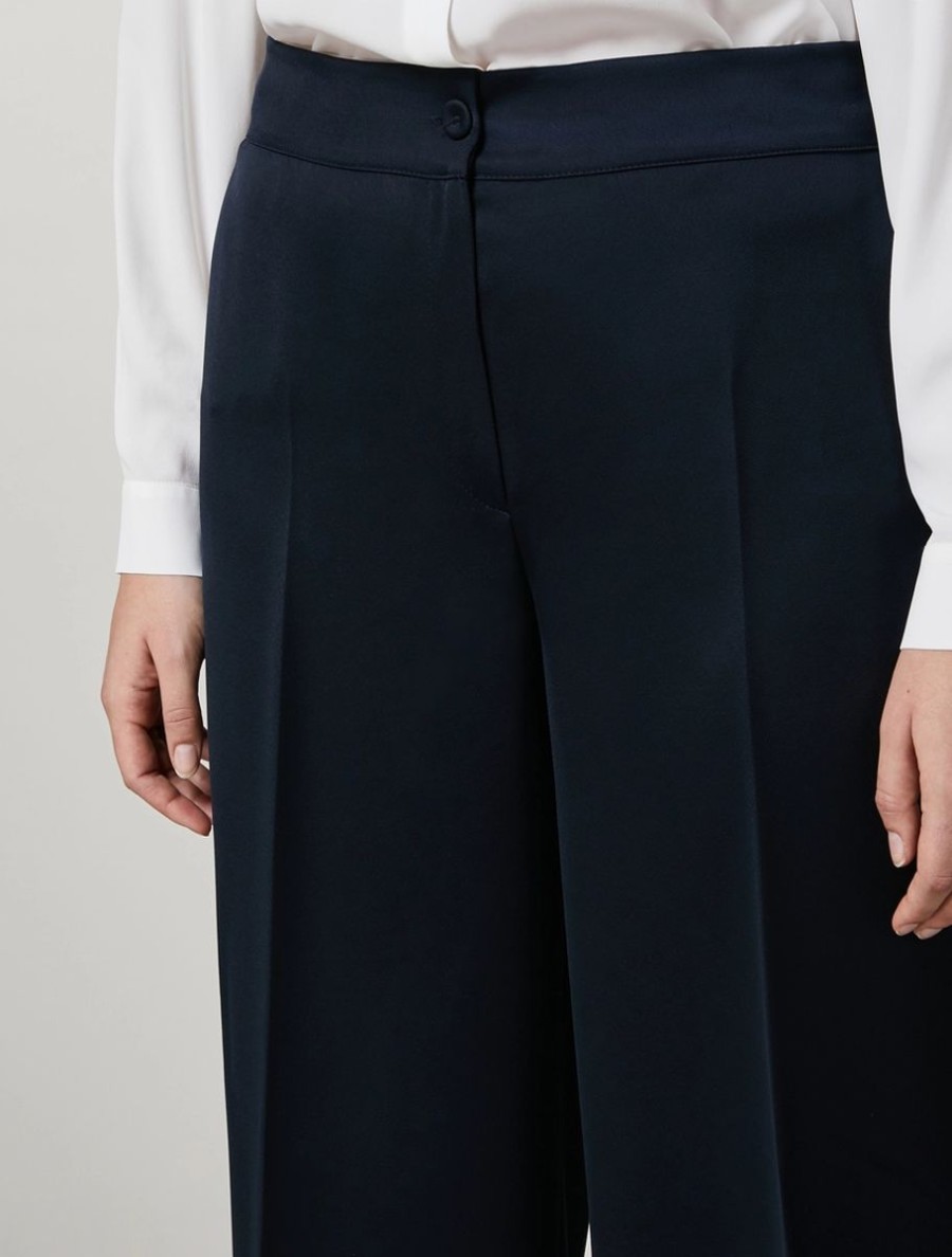 Vetements Marina Rinaldi | Pantalon En Crepe Envers Satin Marine Fonce