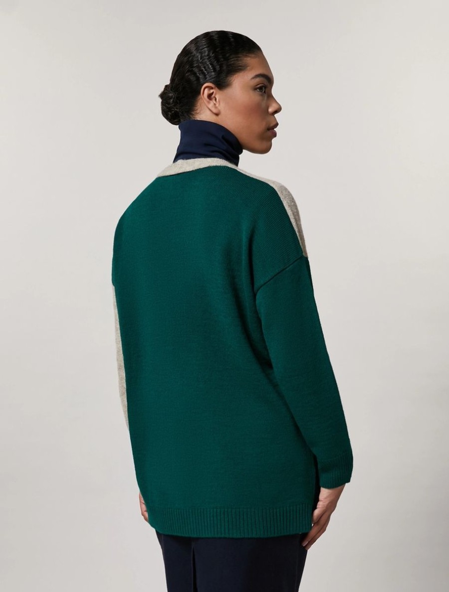 Vetements Marina Rinaldi | Cardigan En Laine, Viscose Et Alpaga Vert Fonce