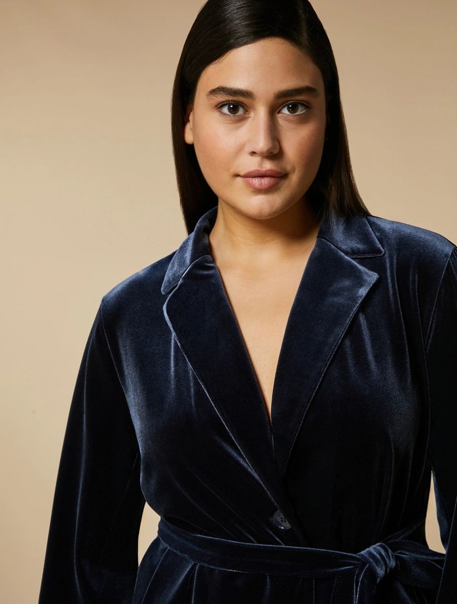 Vetements Marina Rinaldi | Blazer En Jersey De Velours Bleu Nuit