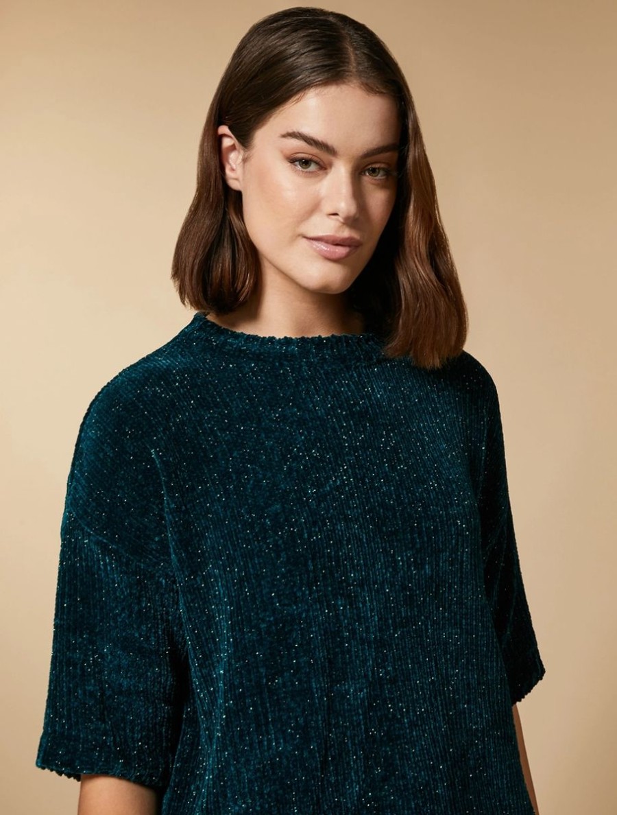 Vetements Marina Rinaldi | Pull Chenille Lurex Vert Fonce