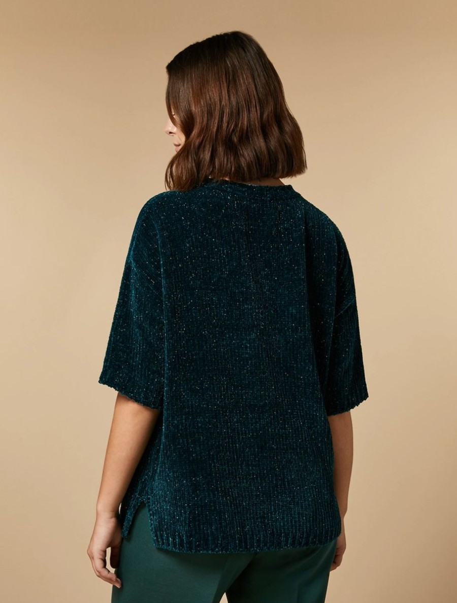 Vetements Marina Rinaldi | Pull Chenille Lurex Vert Fonce