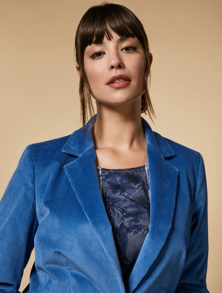 Vetements Marina Rinaldi | Blazer En Velours Bleu Ski