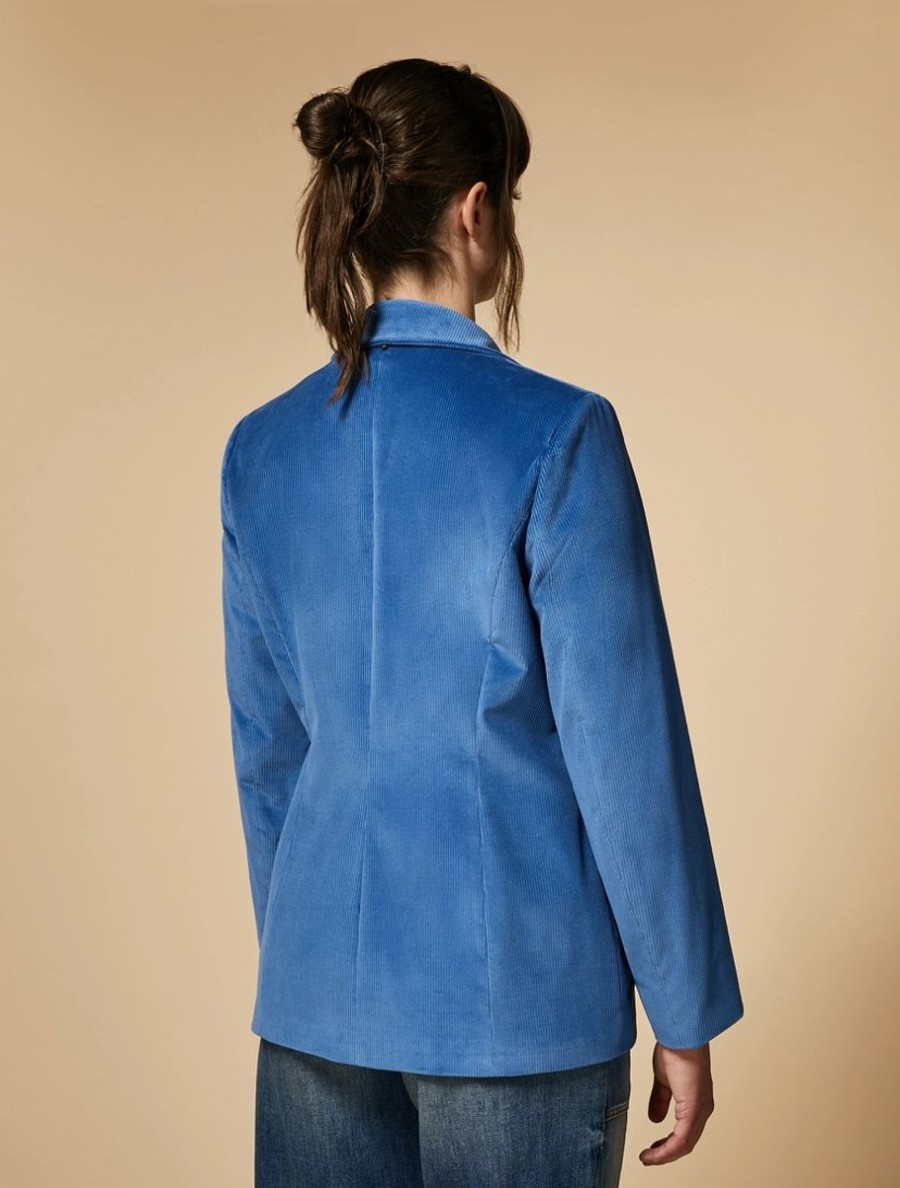 Vetements Marina Rinaldi | Blazer En Velours Bleu Ski