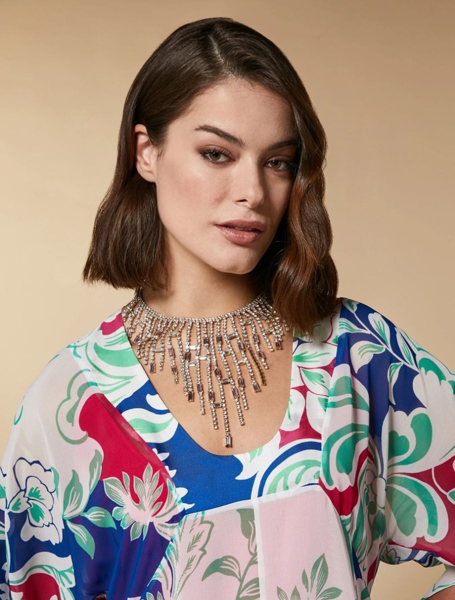 Vetements Marina Rinaldi | Collier Orne De Franges En Strass Rose