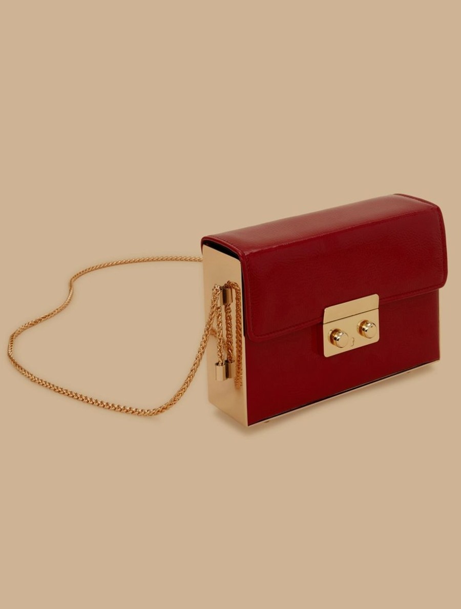 Accessoires Marina Rinaldi | Pochette En Cuir Verni Et Metal Rouge