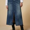 Vetements Marina Rinaldi | Jupe Longue En Jean Bleu Ski