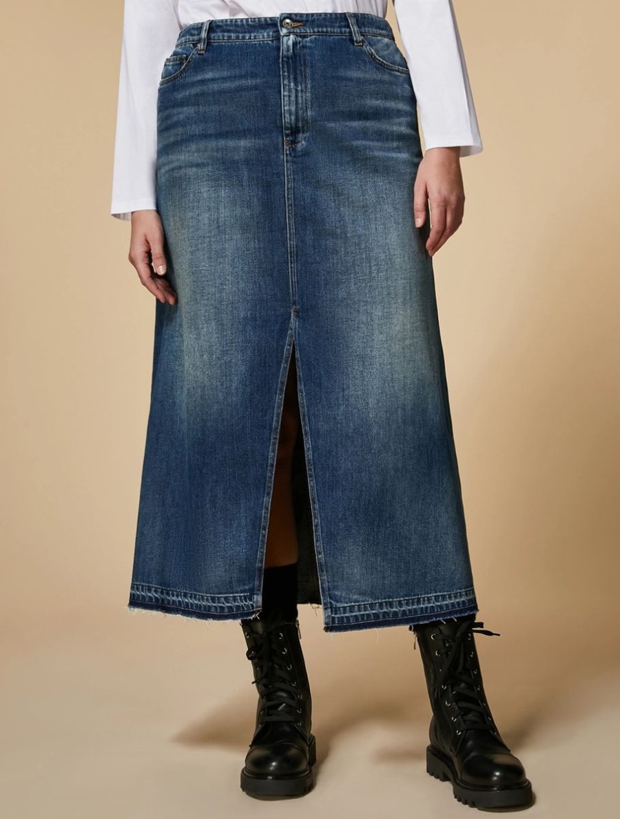 Vetements Marina Rinaldi | Jupe Longue En Jean Bleu Ski