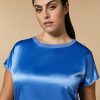 Vetements Marina Rinaldi | T-Shirt En Jersey Satine Et Crepe Bleu Ski