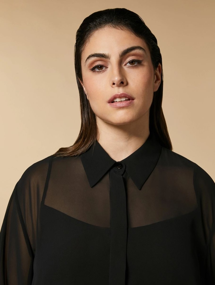 Vetements Marina Rinaldi | Chemise En Crepe Georgette Noir