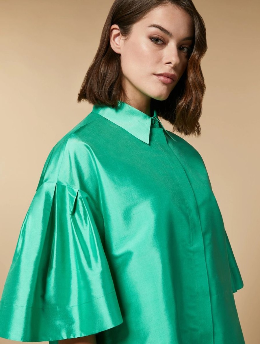 Vetements Marina Rinaldi | Tunique En Shantung De Soie Vert