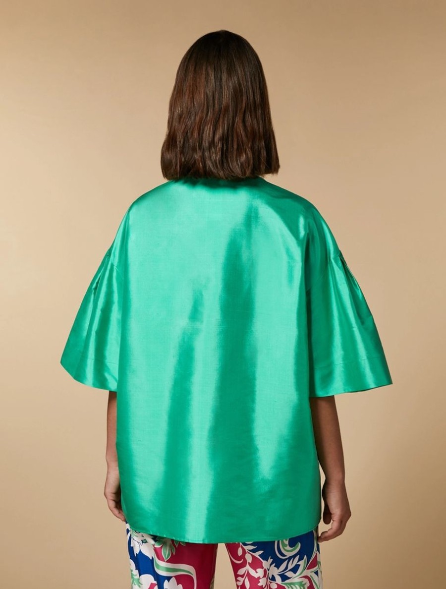 Vetements Marina Rinaldi | Tunique En Shantung De Soie Vert