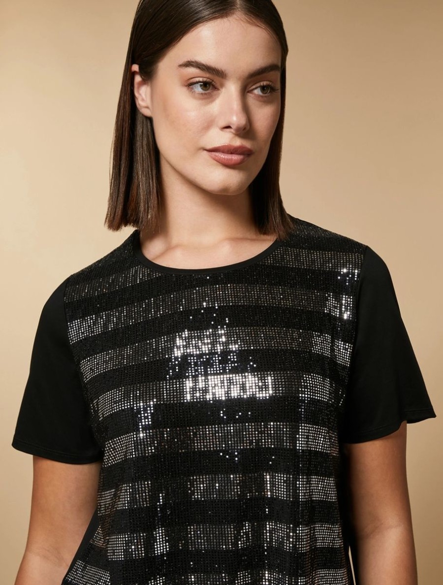 Vetements Marina Rinaldi | T-Shirt En Jersey A Sequins Noir