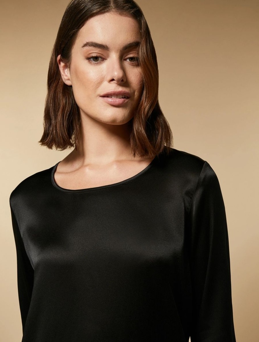 Vetements Marina Rinaldi | Blouse Carree En Satin Noir