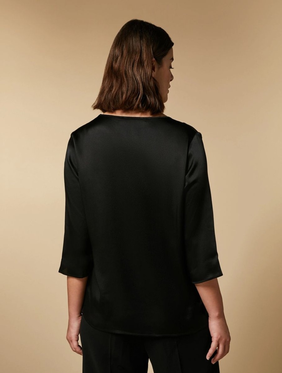 Vetements Marina Rinaldi | Blouse Carree En Satin Noir