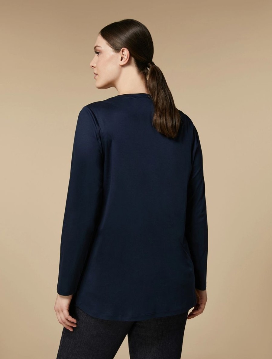 Vetements Marina Rinaldi | Tee-Shirt En Jersey Marine Fonce