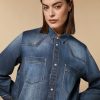 Vetements Marina Rinaldi | Chemise En Satin Imprime Bleu Ski