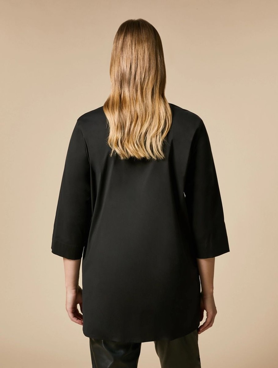 Vetements Marina Rinaldi | Chemise En Popeline Stretch Noir