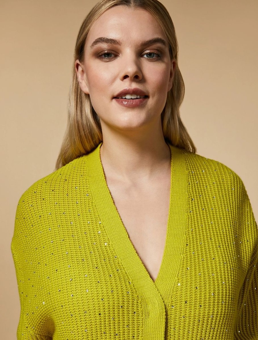 Vetements Marina Rinaldi | Cardigan En Laine Melangee Jaune