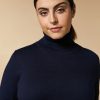 Vetements Marina Rinaldi | Pull Col Polo En Fil De Viscose Marine Fonce