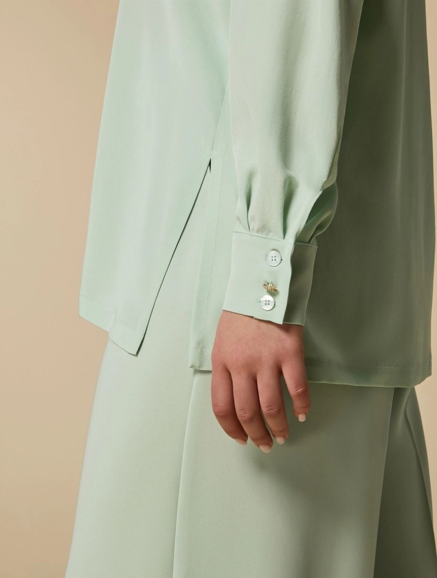 Vetements Marina Rinaldi | Blouse En Crepe De Chine De Soie Vert Pastel