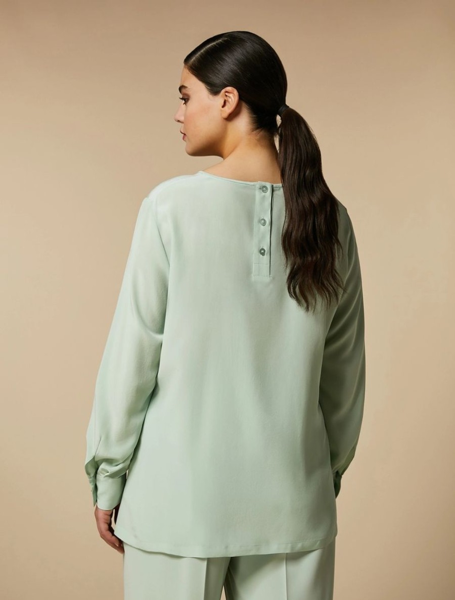 Vetements Marina Rinaldi | Blouse En Crepe De Chine De Soie Vert Pastel