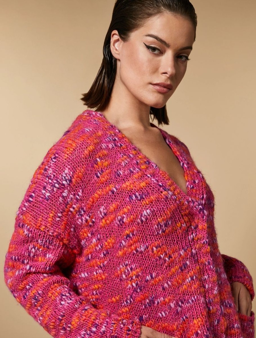 Vetements Marina Rinaldi | Cardigan En Fil Multicolore Fuchsia