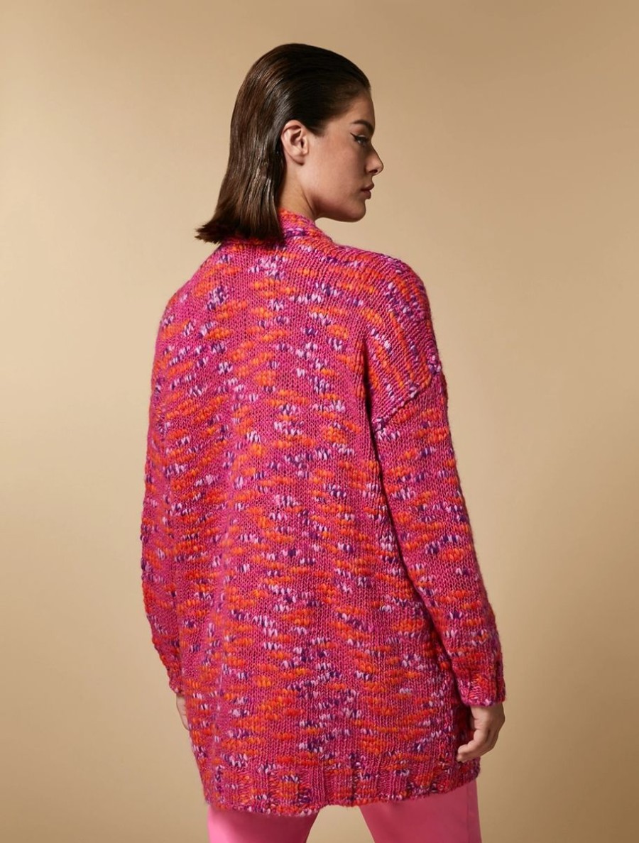 Vetements Marina Rinaldi | Cardigan En Fil Multicolore Fuchsia