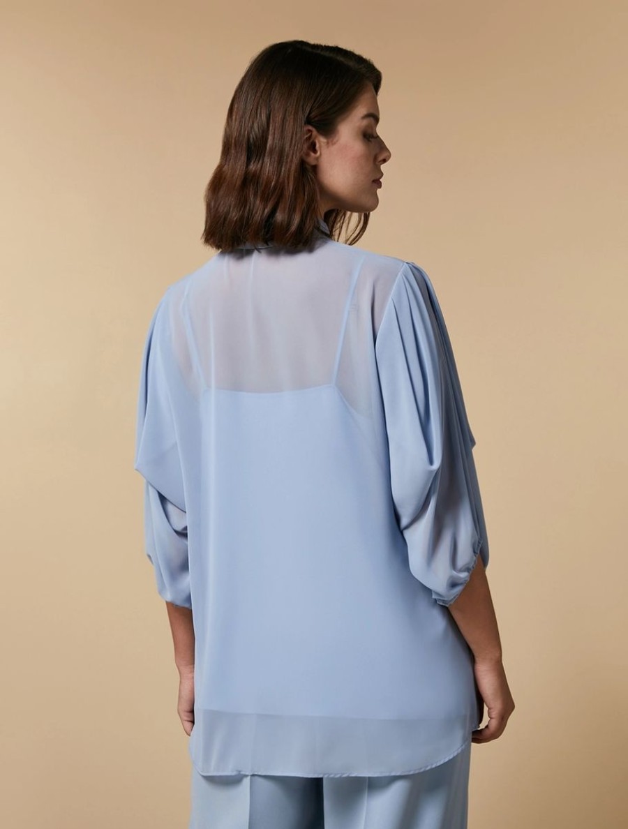 Vetements Marina Rinaldi | Chemise En Crepe Georgette Bleu Ski