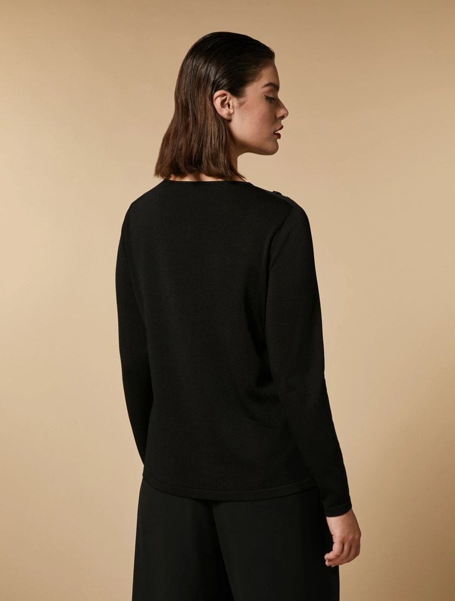 Vetements De Ceremonie Marina Rinaldi | Pull Brode En Viscose Et Tulle Noir