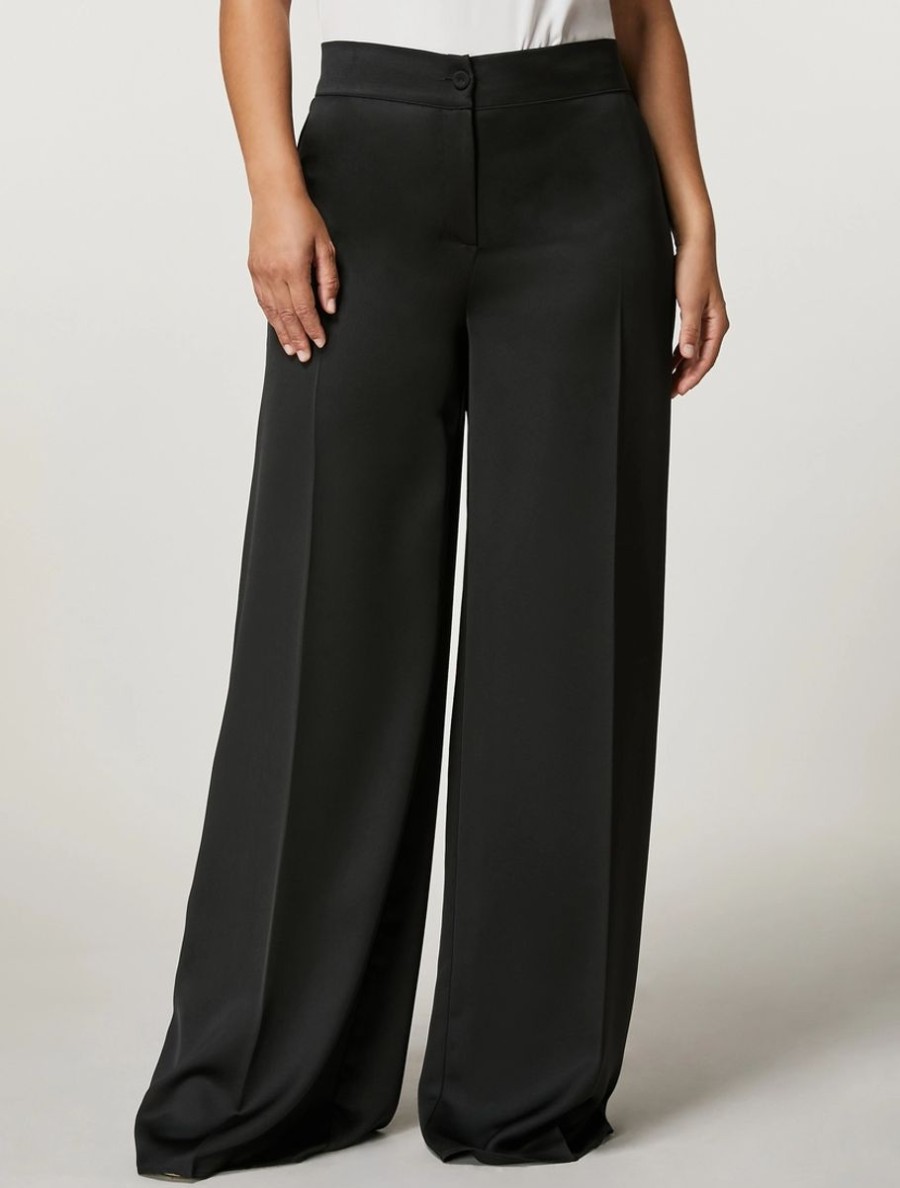 Vetements Marina Rinaldi | Pantalon En Crepe Envers Satin Noir