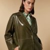 Vetements Marina Rinaldi | Manteau En Cuir Verni Olive Verte