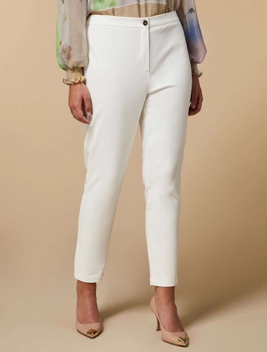 Vetements Marina Rinaldi | Pantalon En Coton Melange Blanc