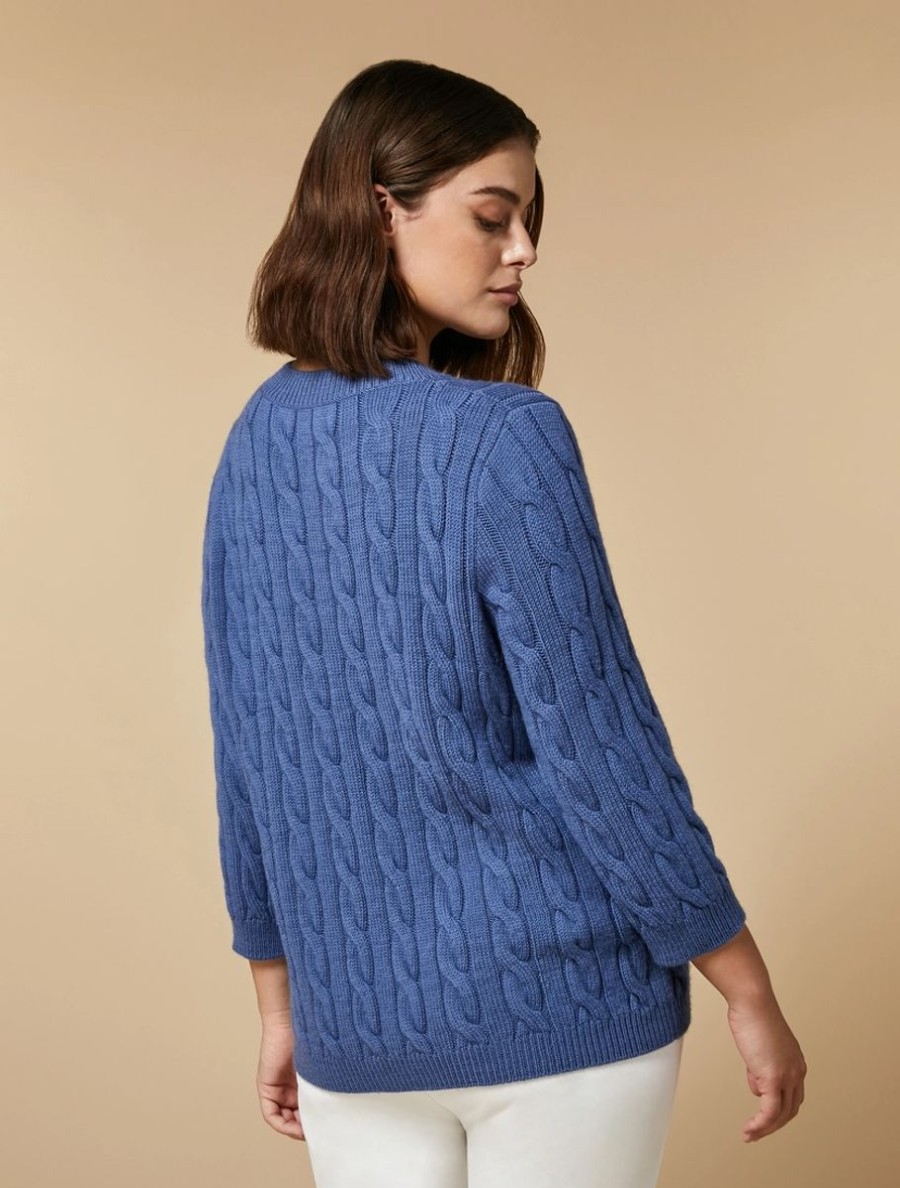 Vetements Marina Rinaldi | Pull En Laine Torsadee Bleu Ski