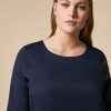 Vetements Marina Rinaldi | T-Shirt En Jersey Et Popeline Marine Fonce