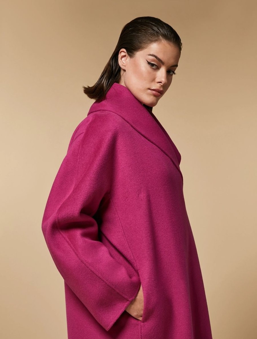 Vetements Marina Rinaldi | Manteau Double Face En Laine Melangee Fuchsia