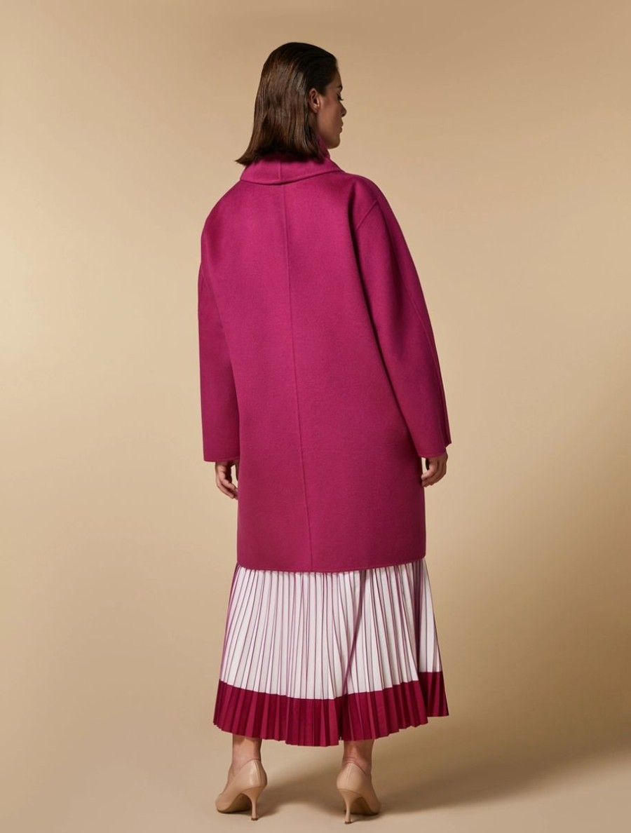 Vetements Marina Rinaldi | Manteau Double Face En Laine Melangee Fuchsia