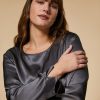 Vetements Marina Rinaldi | Chemisier En Satin De Soie Gris Moyen