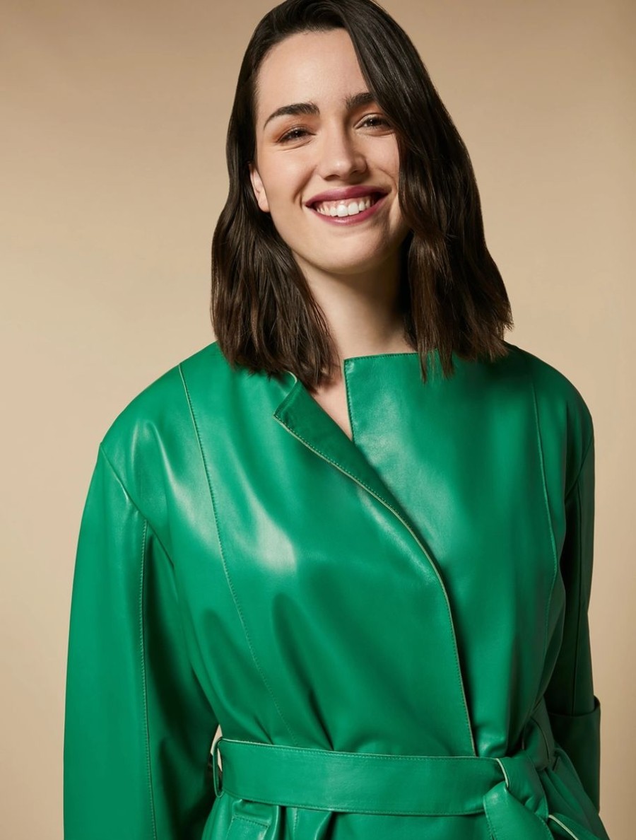 Vetements Marina Rinaldi | Veste En Cuir Nappa Vert