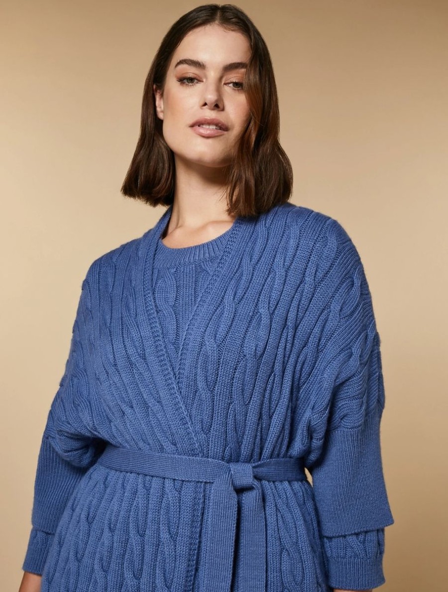 Vetements Marina Rinaldi | Cardigan En Laine Torsadee Bleu Ski