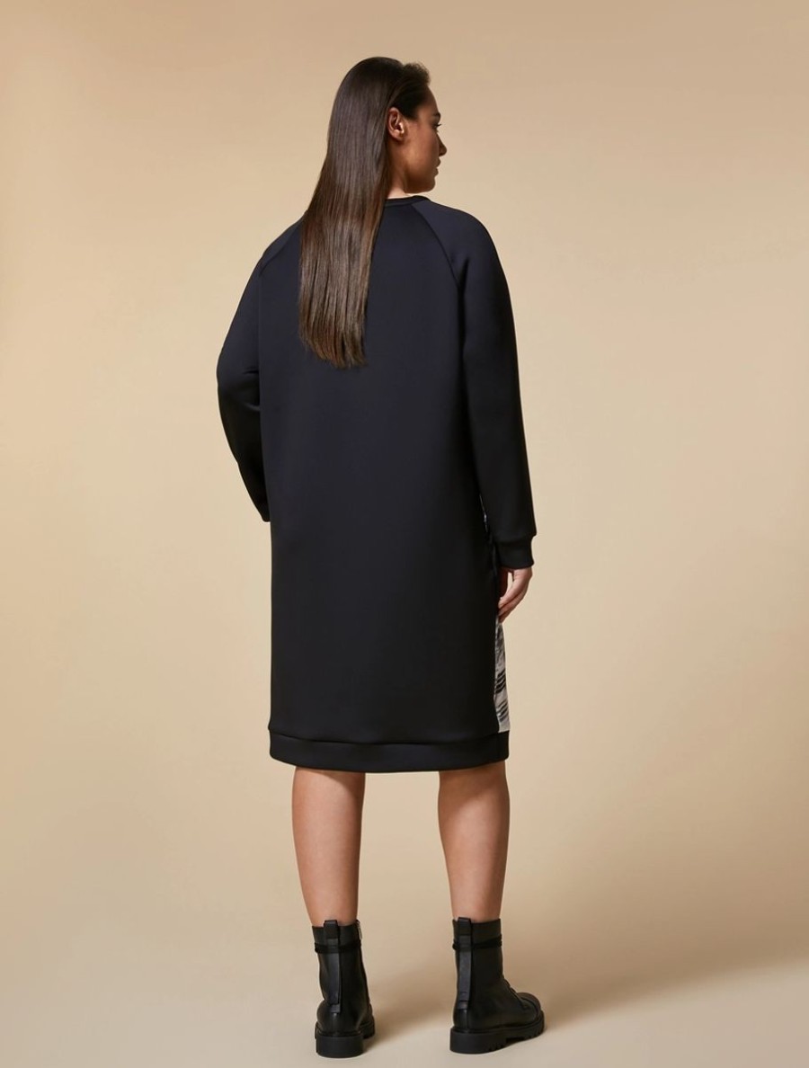 Vetements Marina Rinaldi | Robe En Jersey Scuba Et Satin Noir